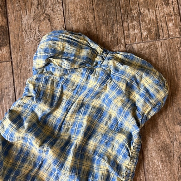 Free People Green Brandie Blue Iris Strapless Plaid Midi Dress Yellow Blue XS - Picture 4 of 7